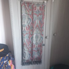 Vtg 80s Tie Rack Scarf Wool Silk Blue Silver Red Paisley Steampunk