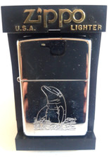 ?? Zippo Lighter – Dolphins #1 – High Polish Chrome 2001 Boxed Excellent??