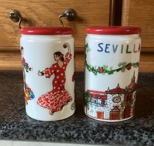 SALT & PEPPER POTS - SOUVENIRS OF SEVILLE SPAIN IN LOVELY CONDITION