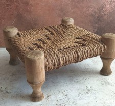 Vintage Wooden Stool Woven
