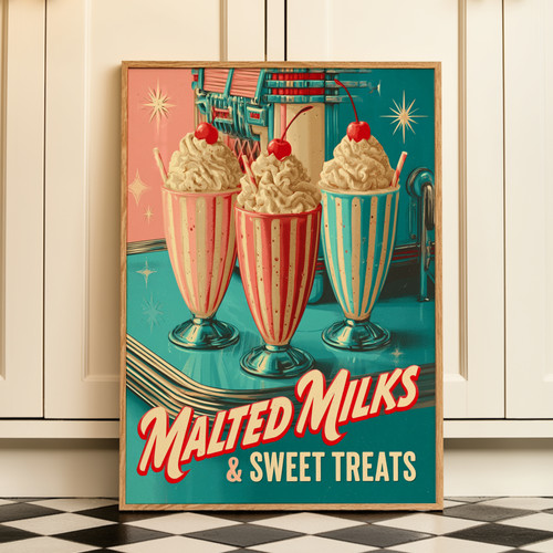 Vintage milkshake poster - poster, retro