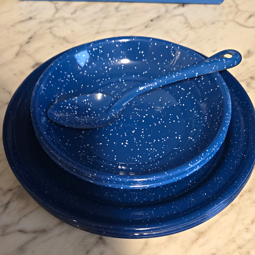 Blue white speckled - speckled, enamel