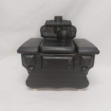 Vintage Old Black Wood Stove Ceramic Coffee/Tea Container Cookie Jar With Lid