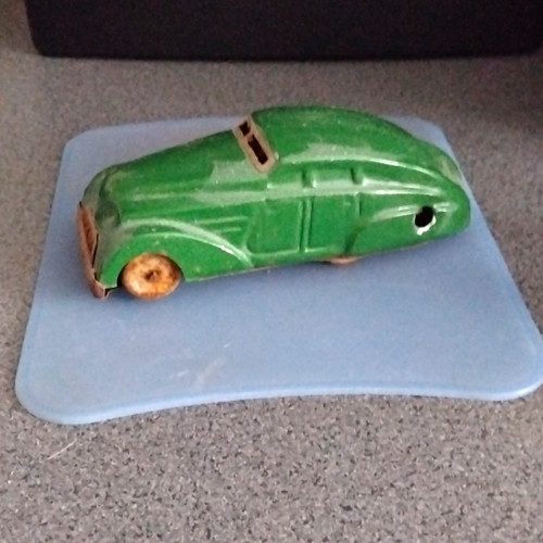 Vintage green tinplate toy car - vintage,