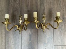 Vintage Pair  Brass Double Sconces Electric Wall Lights German 