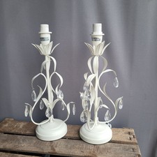 Pair Of Ornate Shabby Chic Leaf & Chandelier Droplet Table Lamps Bhs Toleware 