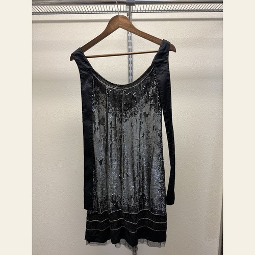 Black silver sequin drop - sequin, drop-waist