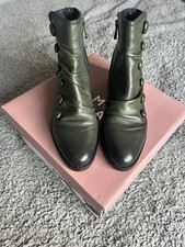 Moda in Pelle Green Leather Ankle Boots Low Heel Size 5 EU 38 