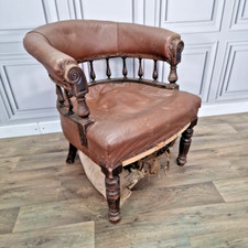 Antique 19th C Victorian Bow Button Back Tub Chair Carved Armchair - Restoration