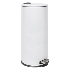 1x White 30L Round Stainless Steel Kitchen Pedal Bin Rubbish Waste Dustbin