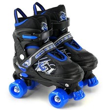 Childrens Adjustable 4 Wheel Quad Blue Roller Skates Boots Kids Adjustable Sizes
