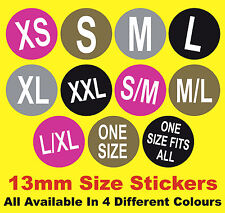 13mm Clothing Size Stickers Labels Small Medium Large X Large One Size Fits All