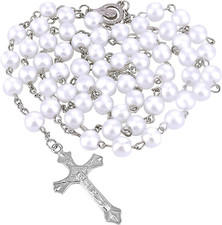 White Pearl Rosary Glass Beads