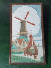 Large Dutch Royal Delft Polychrome Cloisonné Tile Windmill & Sailing Vessel