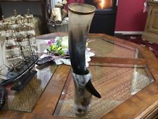 Vintage Drinking Horn Mug Medieval Handmade Viking Cup With Stand office Decor B