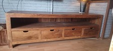 Mango Wood , Heavy Duty TV/ Storage Unit With 4 Storage Draws &  Basket Storage