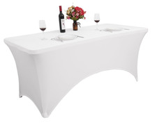 6ft Rectangular Tight Fit Spandex Stretch Trestle White Table Cover - NEW