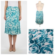 EASTEX ~Turquoise Mix Skirt Size 18 Floral Lined Smart Part Elasticated Side Zip