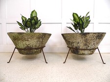 1 Pair of Retro Conical Garden Planters on metal stands Midcentury styling