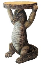 52CM CROCODILE SIDE COFFEE BEDSIDE TABLE PLANT STAND REPTILE STATUE POLYSTONE