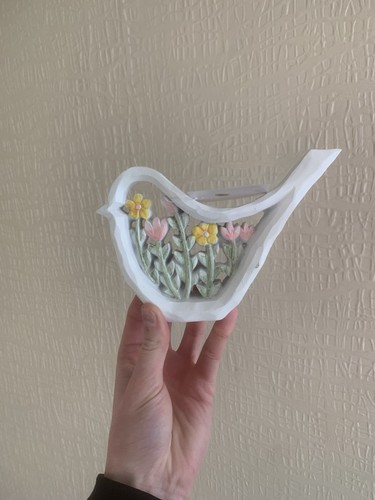 White floral bird - white, ornament