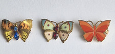Three Vintage Enamel Butterfly