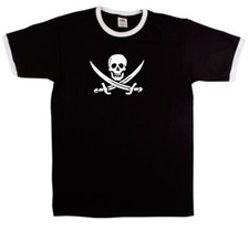 Jolly Roger Ringer T-shirt - Skull And Cross Bones, Pirate, Various Colours