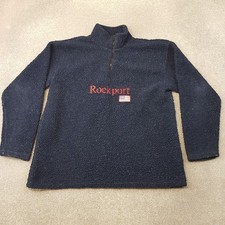 Vintage Rockport 1/4 Zip Fleece XL Blue Navy Jumper Sweater USA Flag 90s Y2K