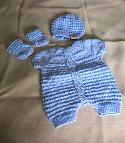 Blue white wool knit romper - white,