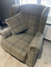 2x Sofology Wing Chair Fireside High Back Armchairs with Footstool Grey Fabric