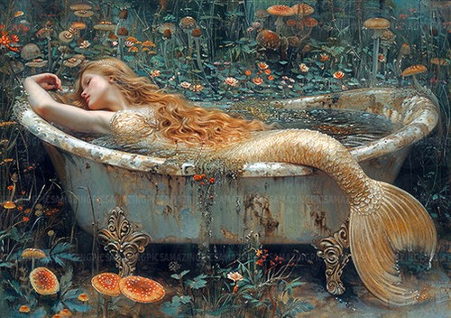 Golden mermaid bathtub - golden, in