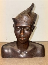 Large Vintage Carved Wood Bust Man Sculpture Native Indonesian Bali 10 Inch