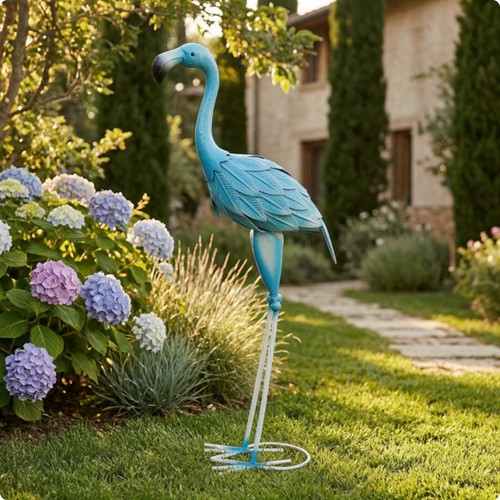 Metal flamingo statue - flamingo,