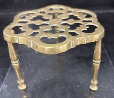Stunning Antique Brass Trivet With Ornate Pattern 5.25” W X 4” High