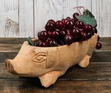 Rustic Wooden Hand Carved Tiki Animal Farm Pig Serving Dish Bowl Tray Platter