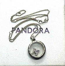 PANDORA 925 Sterling Silver Floating Locket With M Charm Pendant Necklace 11.4g