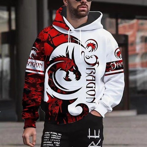 Men dragon print - 3d, hoodie