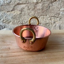 Petite French Burgundy Copper Cauldron Brass Handles Hand-Riveted Copper Pot