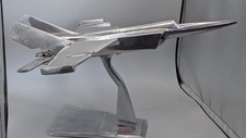Vintage 1970s Machined Metal Fighter Jet Plane Model with Stand