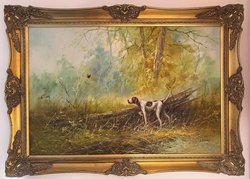 Large vintage oil painting dog - large,