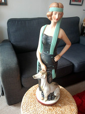 Ceramic Figure of 1920s Flapper Girl with Greyhound - Large