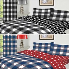 Duvet Set Tartan Quilt Cover Fitted Sheet Pillow Cases or Matching Curtains