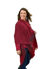 Ladies Celtic Ruana Shawl Red Irish Handwoven 85% Lambswool 15% Nylon