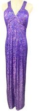 PAPELL BOUTIQUE EVENING Purple Sequin Maxi Dress Sleeveless Padded Bust Size 10