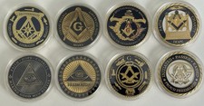 SET OF 4 MASONIC COMMEMORATIVE COINS 24CARAT GOLD PLATE ON ENAMEL 40mmdia 29g