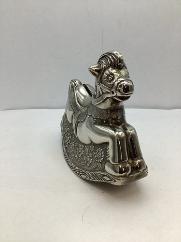 Metal rocking horse money bank - money,