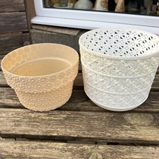 Vtg White Weave Plastic Plant