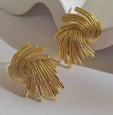 Zara Style Fashion Gold Colour Stud Twist Wave Swirl Earrings Vintage Look Gift 