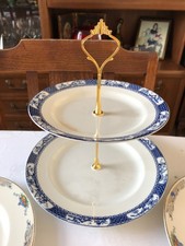 2 Tier Large (22cm/18.5cm) Antique Till and Sons Blue and White Cake Stand