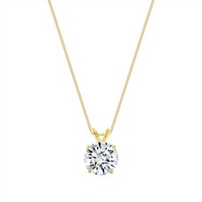3 Ct Round Real 14K Yellow Gold Created Diamond Solitaire Pendant Necklace 18"